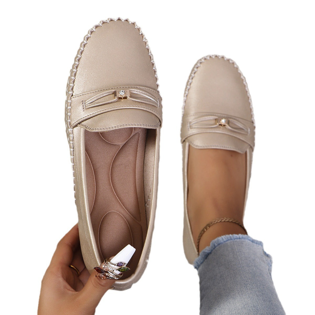 Large Size New Foreign Trade Stitching Laser Women's Flats Loafers Foreign Trade Cross-Border E-Commerce Supply Simple
