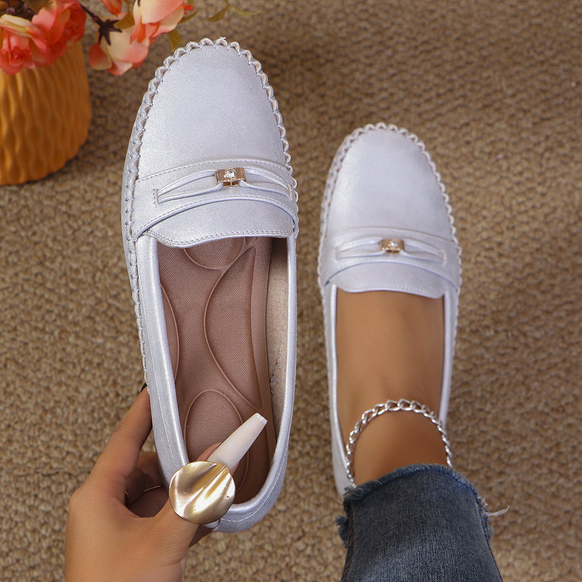 Large Size New Foreign Trade Stitching Laser Women's Flats Loafers Foreign Trade Cross-Border E-Commerce Supply Simple