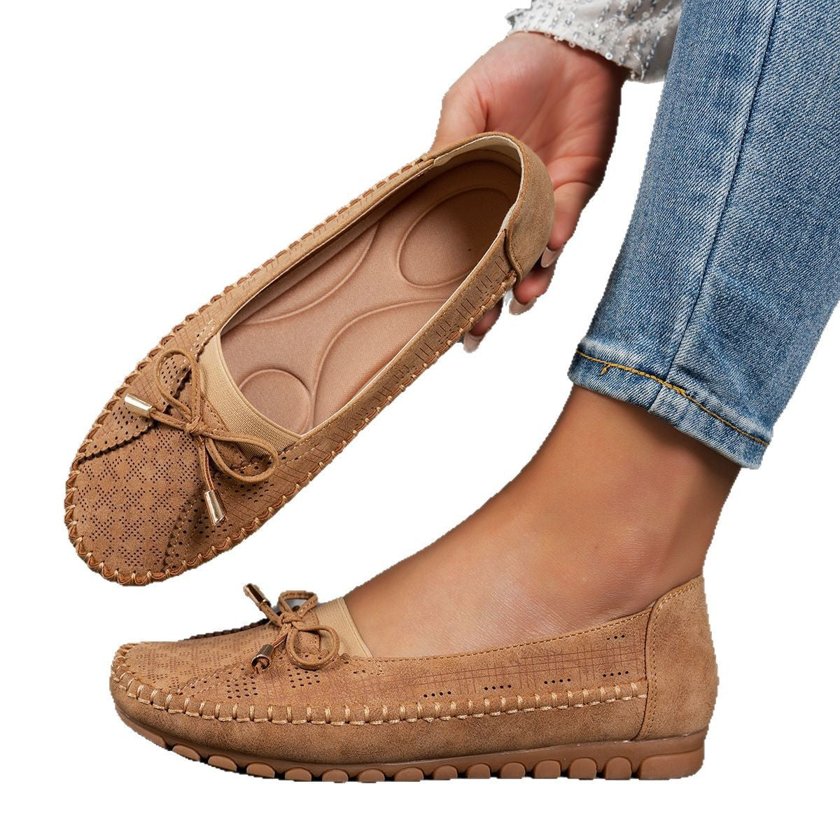 Large Size Popular Export Sewing Bow Solid Color Women's Flat Loafers Export Cross-Border E-Commerce Supply
