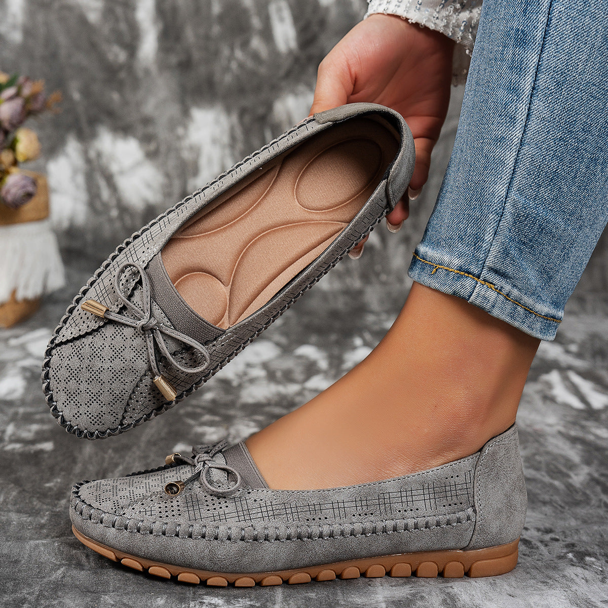 Large Size Popular Export Sewing Bow Solid Color Women's Flat Loafers Export Cross-Border E-Commerce Supply
